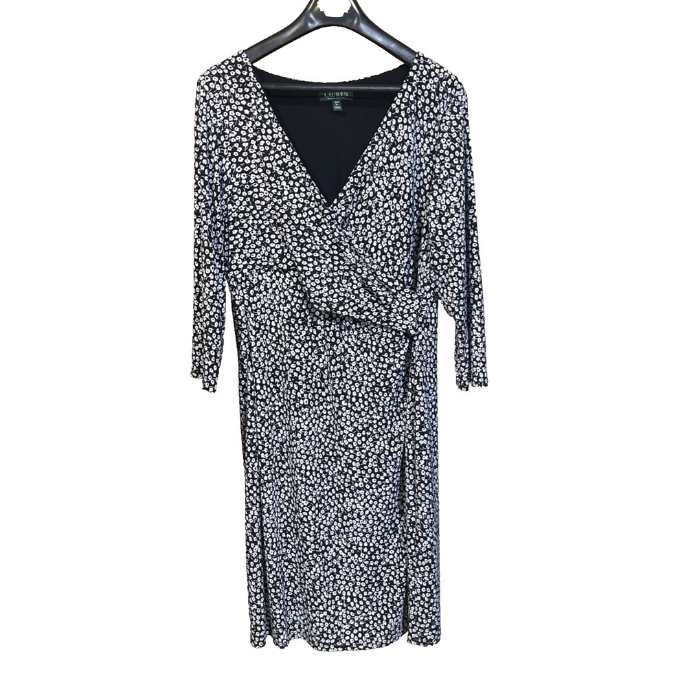 Lauren Ralph Lauren Stretch Floral Faux Wrap Dress Jersey Knit Womens 16W Preppy